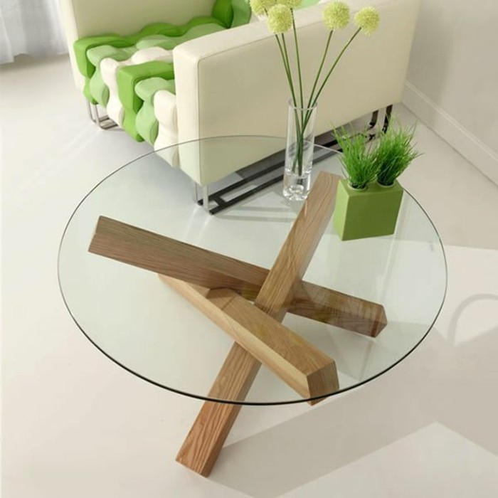 Table basse dessus bois clair pied blanc