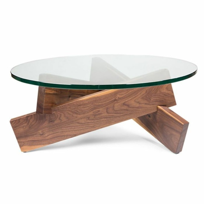 Table basse bois verre design