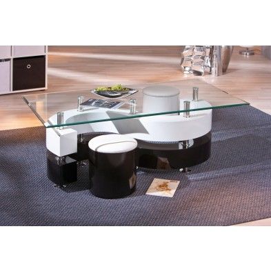 Table basse avec tiroir et poufs helia décor wengé
