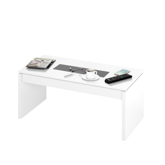 Table basse relevable blanc brillant