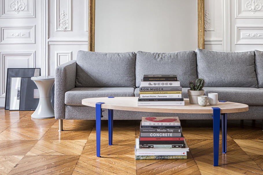 Table basse palette pied compas