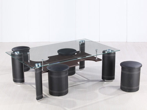 Table basse en verre avec pouf