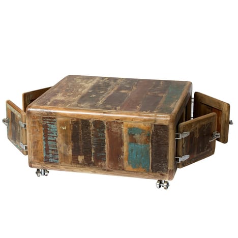 Table basse bois recyclé multicolor
