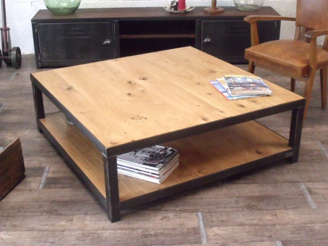 Table basse rectangulaire bois et metal pas cher