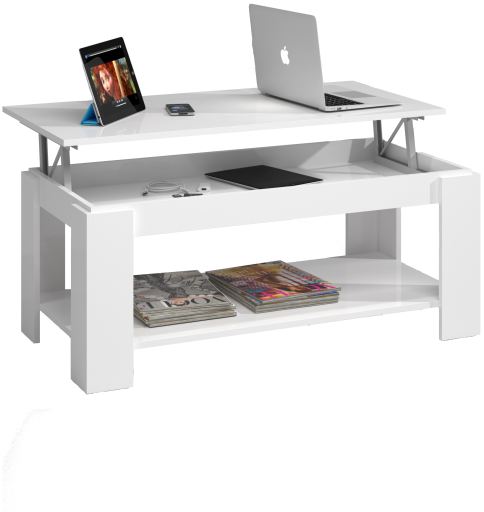 Table basse blanc avec plateau relevable