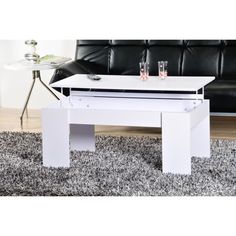 Kendra table basse transformable, plateau relevable - blanc