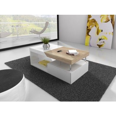 Table basse blanche et bois clair