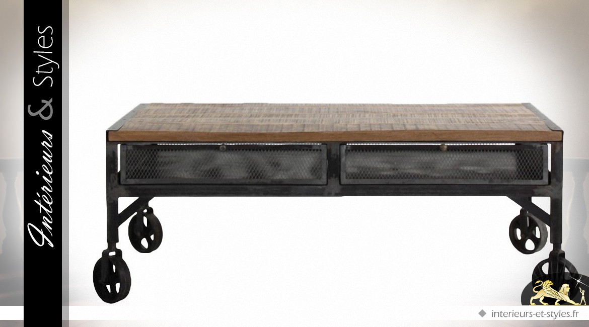 Table basse bois metal roulettes