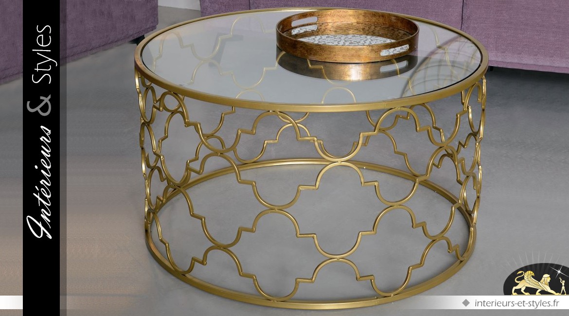 Table basse ronde dorée