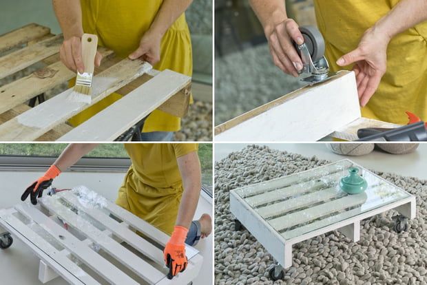 Palette transformée en table basse