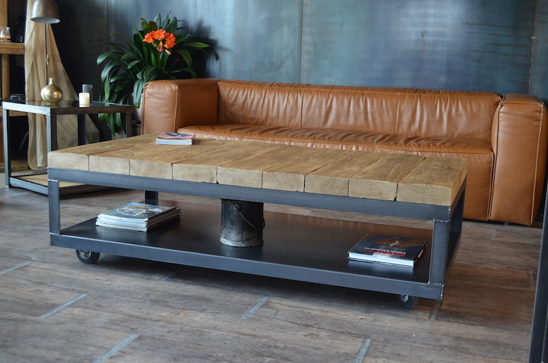 Table basse design acier bois