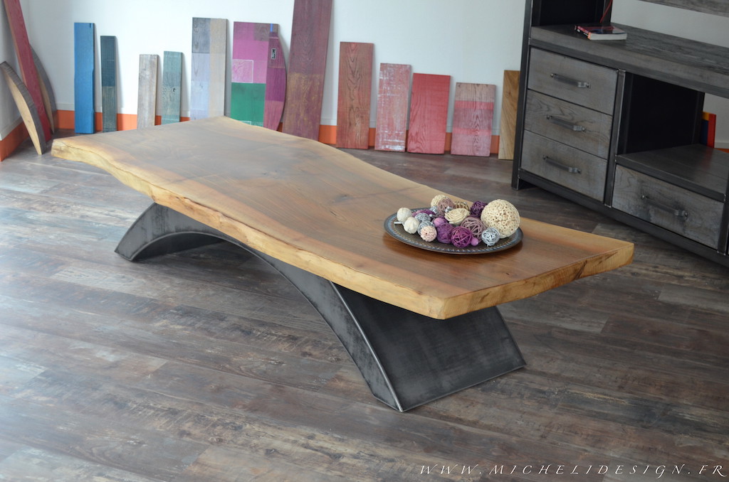 Table basse bois massif industriel