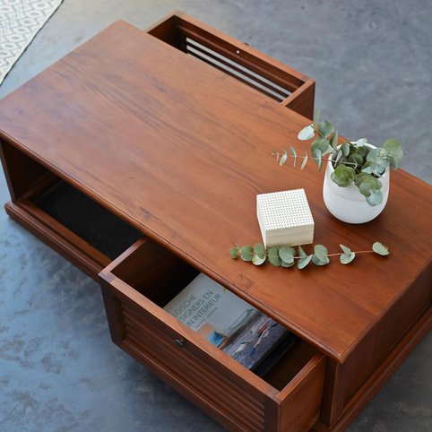 Table basse carrée bois acajou cannelle 90cm louna
