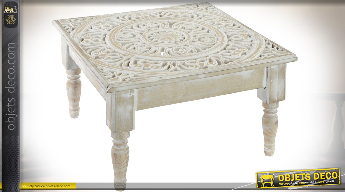 Table basse bois vieilli blanchi