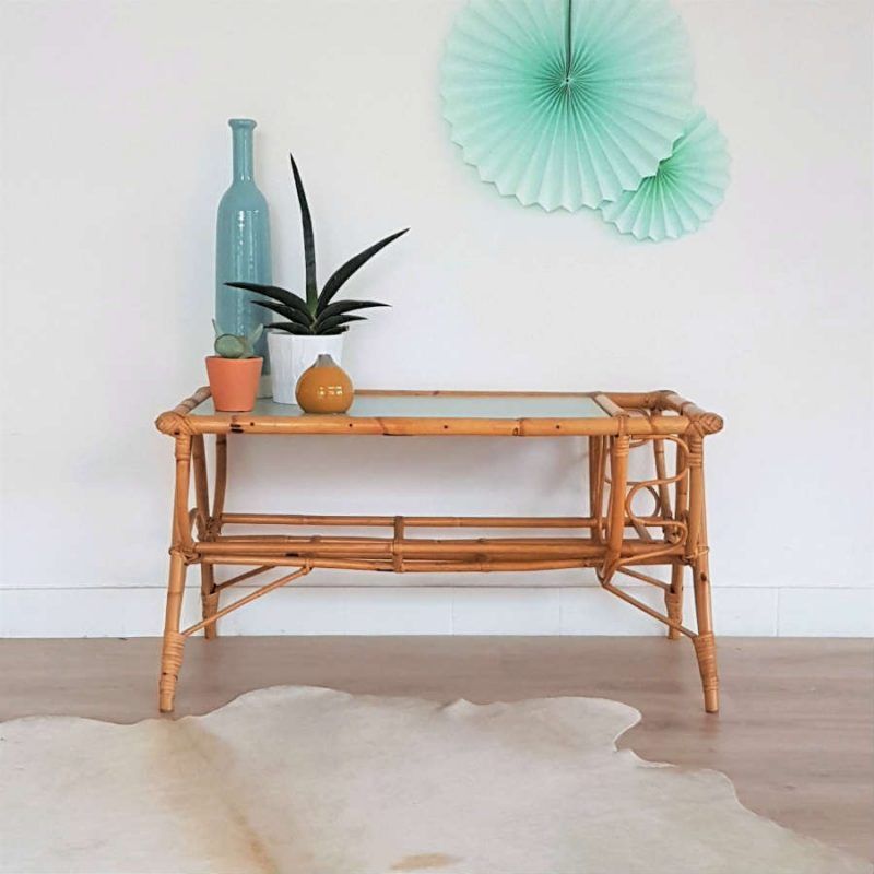 Table basse rotin scandinave