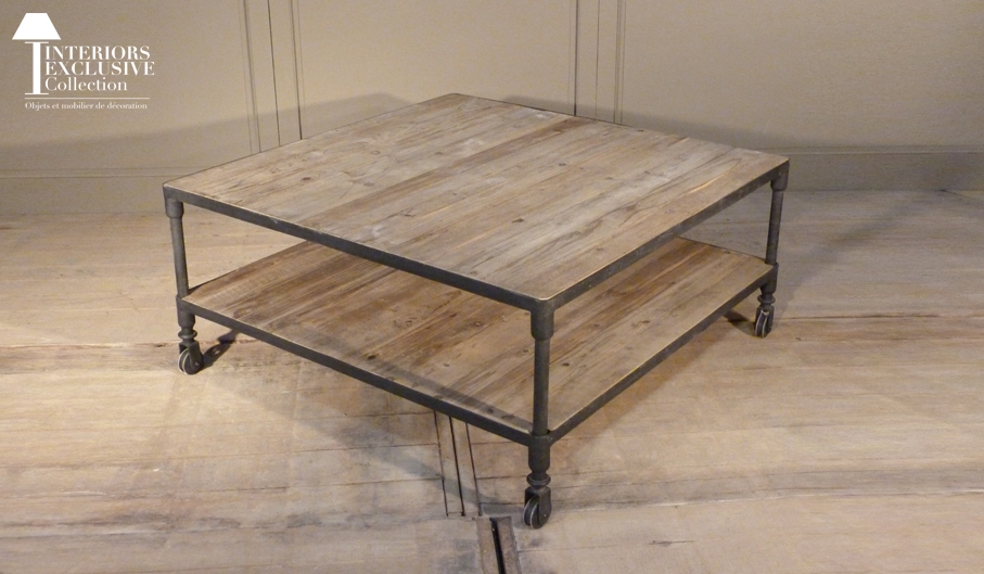 Table basse en bois et fer forgée