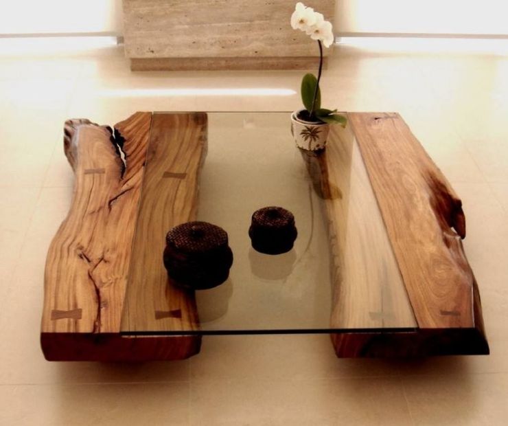 Table basse plateau rondin de bois