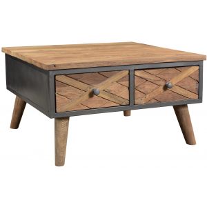 Table basse industrielle carrée métal et bois 90x90x44 lali