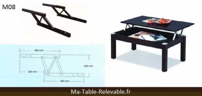 Mecanisme table basse plateau relevable