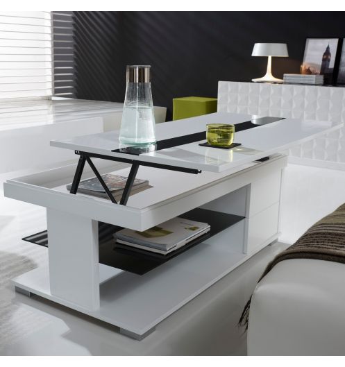 Table basse laqué blanc plateau relevable