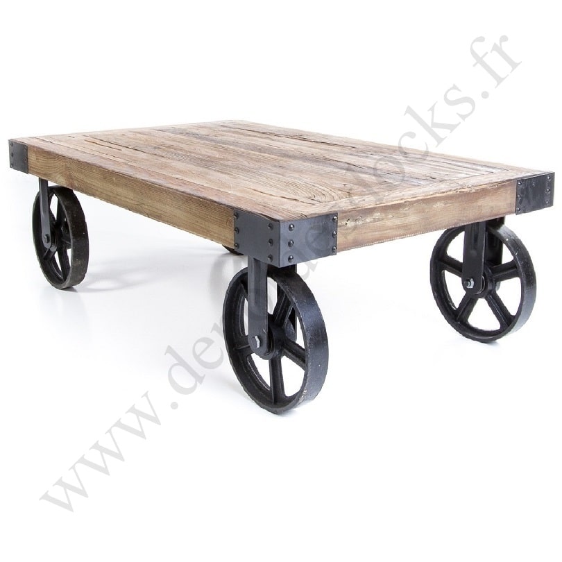 Table basse bois metal roues