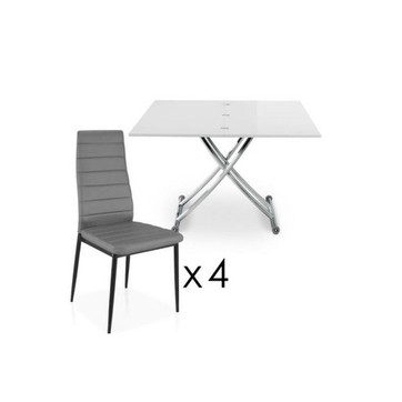Table basse relevable blanche 2 allonges grises studio