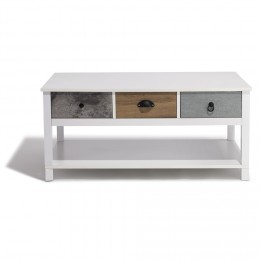 Table basse blanche avec rangement pour bar intégré