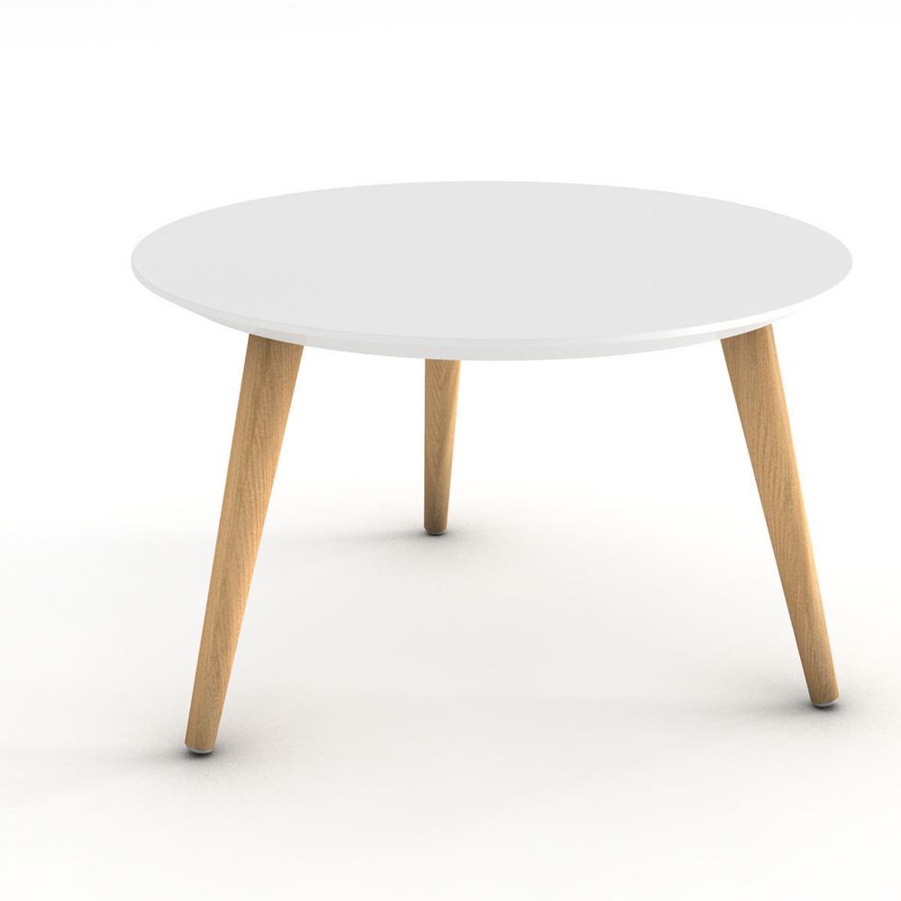 Table basse plateau blanc pieds bois