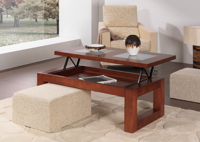 Table basse relevable extensible noyer