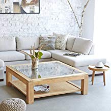 Table basse carree bois et verre