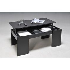 Due-home table basse blanc brillant avec plateau relevable
