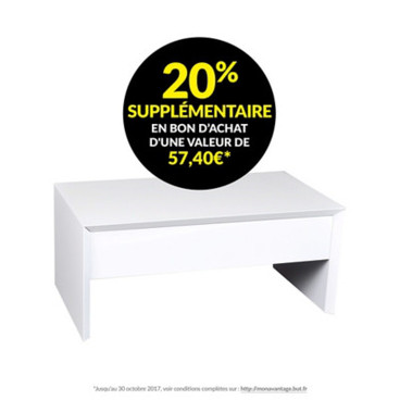 Table basse relevable tommy blanc brillant