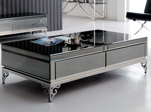 Table basse en verre boomerang