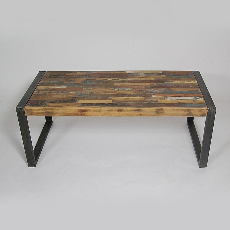 Table basse industrielle vieux bois