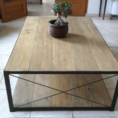 Table basse salon bois et acier