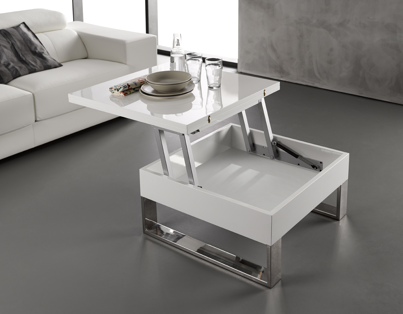 Table basse relevable laquée blanc