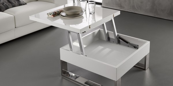 Table basse transformable relevable laquée blanc