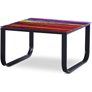 Table basse design noire avec plateau en verre imprimé palette multicouleur