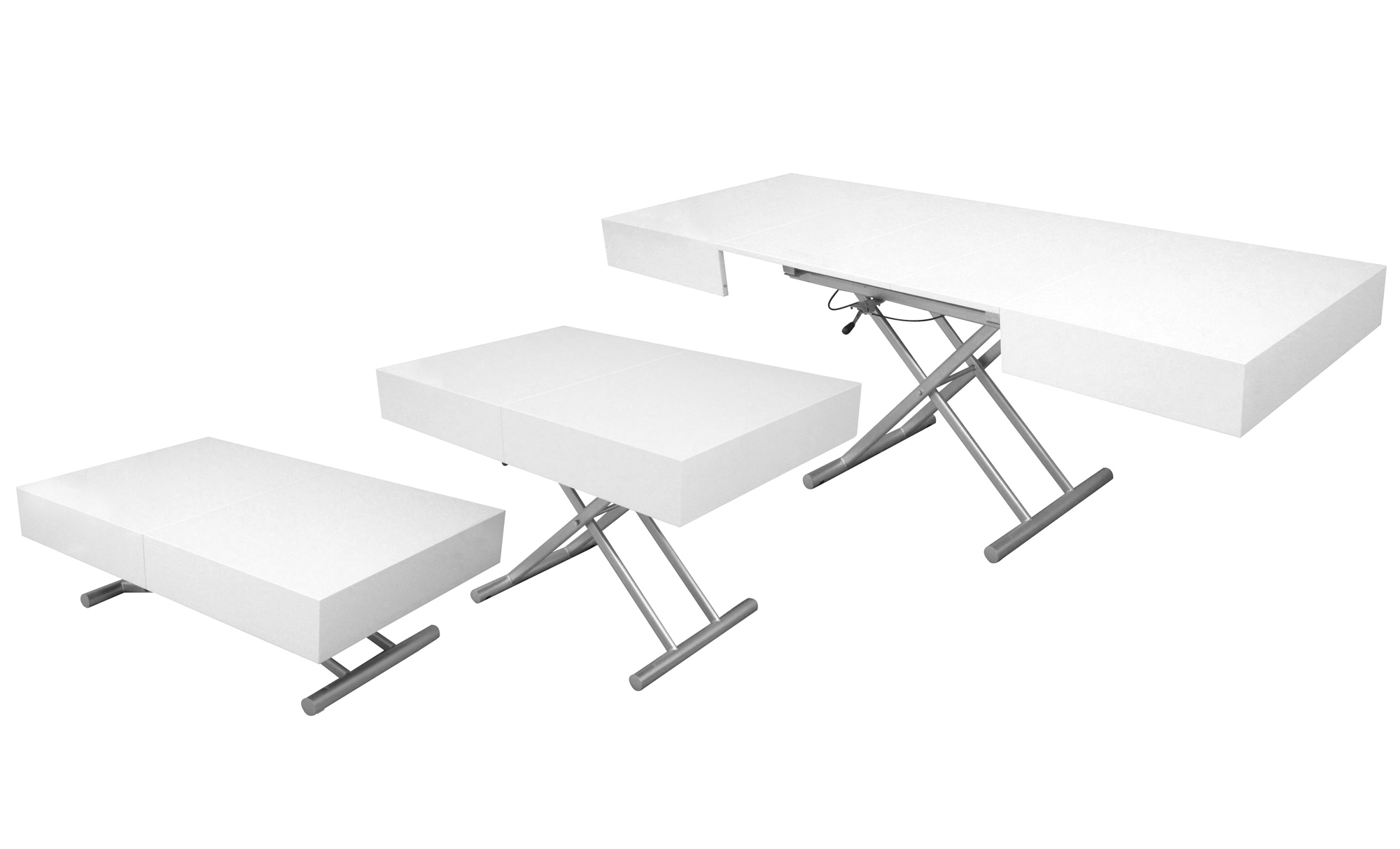 Table basse relevable extensible blanc laque