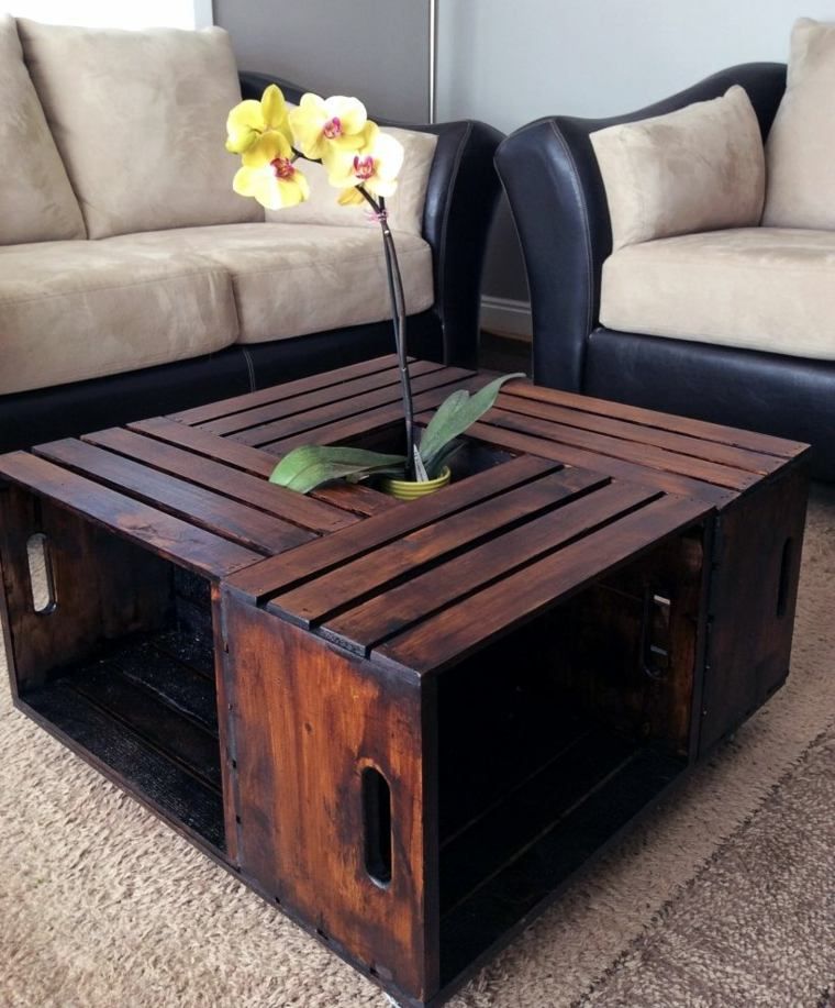 Table basse caisse de bois