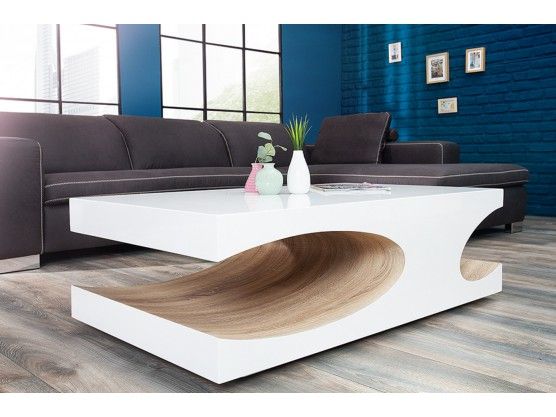 Table basse design blanc et bois