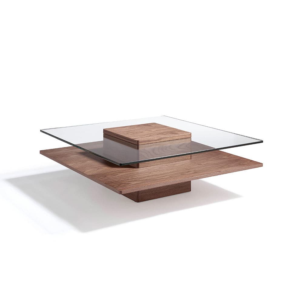 Table basse verre et bois 100x100