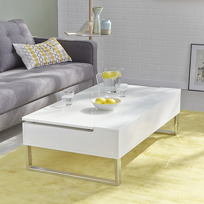 Table basse blanche avec tablette relevable