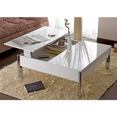 Table basse blanche avec plateau relevable