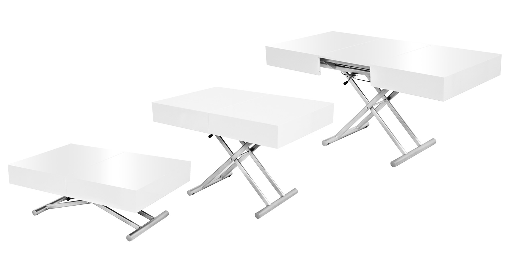 Table basse relevable extensible laque blanc
