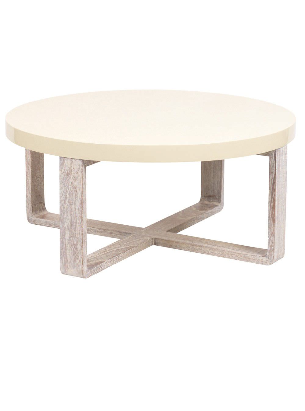 Table basse bois et blanc ronde