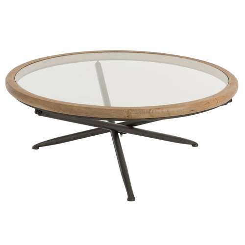Table basse ronde bois et verre