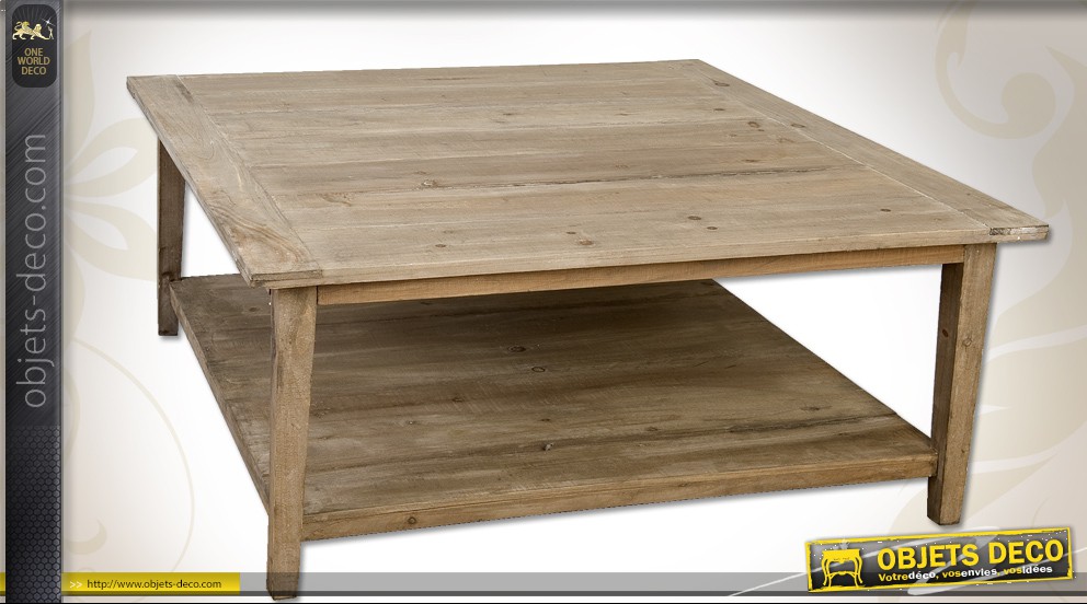 Table basse carree bois deux plateaux