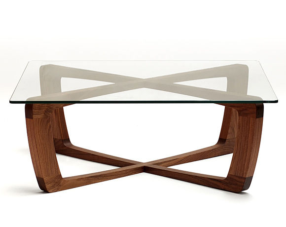 Table basse bois et verre carrée