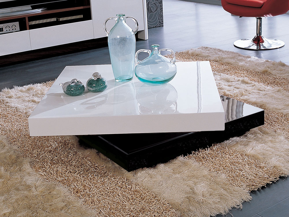 Table basse noir blanc bois